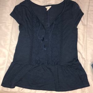 Blue lace peplum top